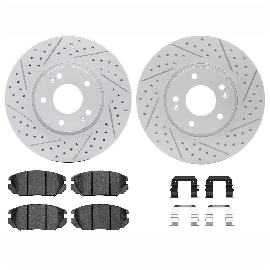 Dynamic Friction 2512-03018 - Brake Kit - Coated Drilled and Slotted Brake Rotors and 5000 Advanced Brake Pads with Hardware