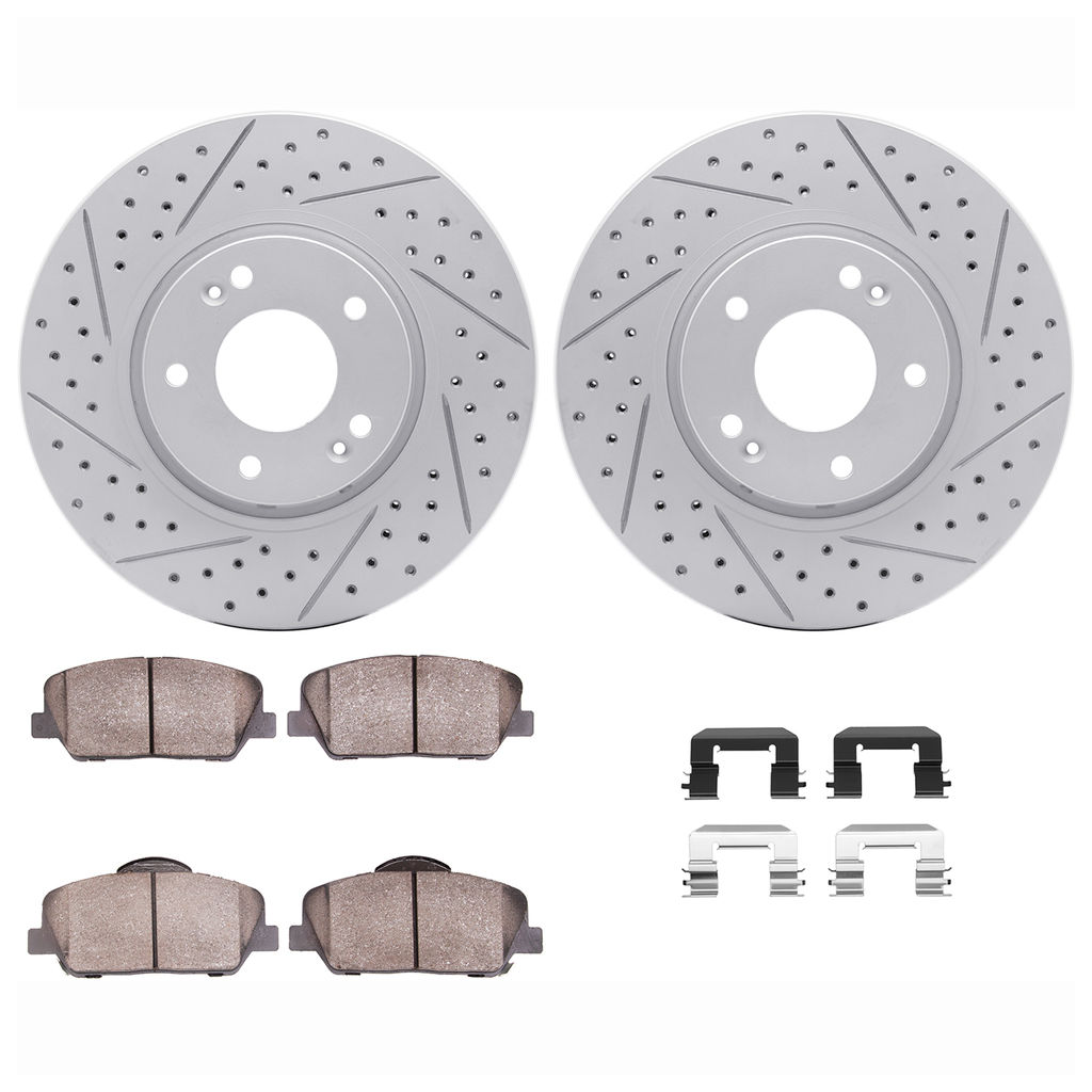 Dynamic Friction 2512-03021 - Brake Kit - Coated Drilled and Slotted Brake Rotors and 5000 Advanced Brake Pads with Hardware