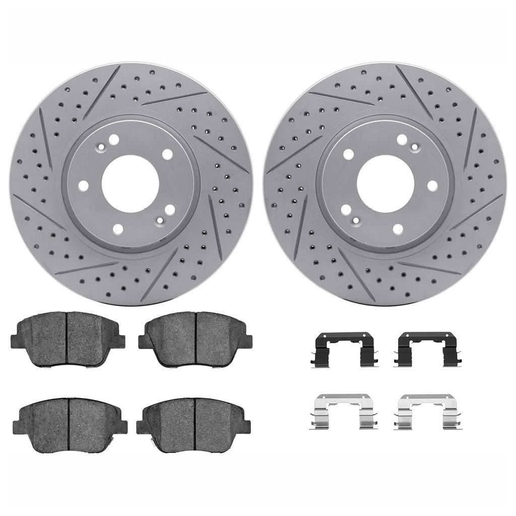 Dynamic Friction 2512-03022 - Brake Kit - Coated Drilled and Slotted Brake Rotors and 5000 Advanced Brake Pads with Hardware