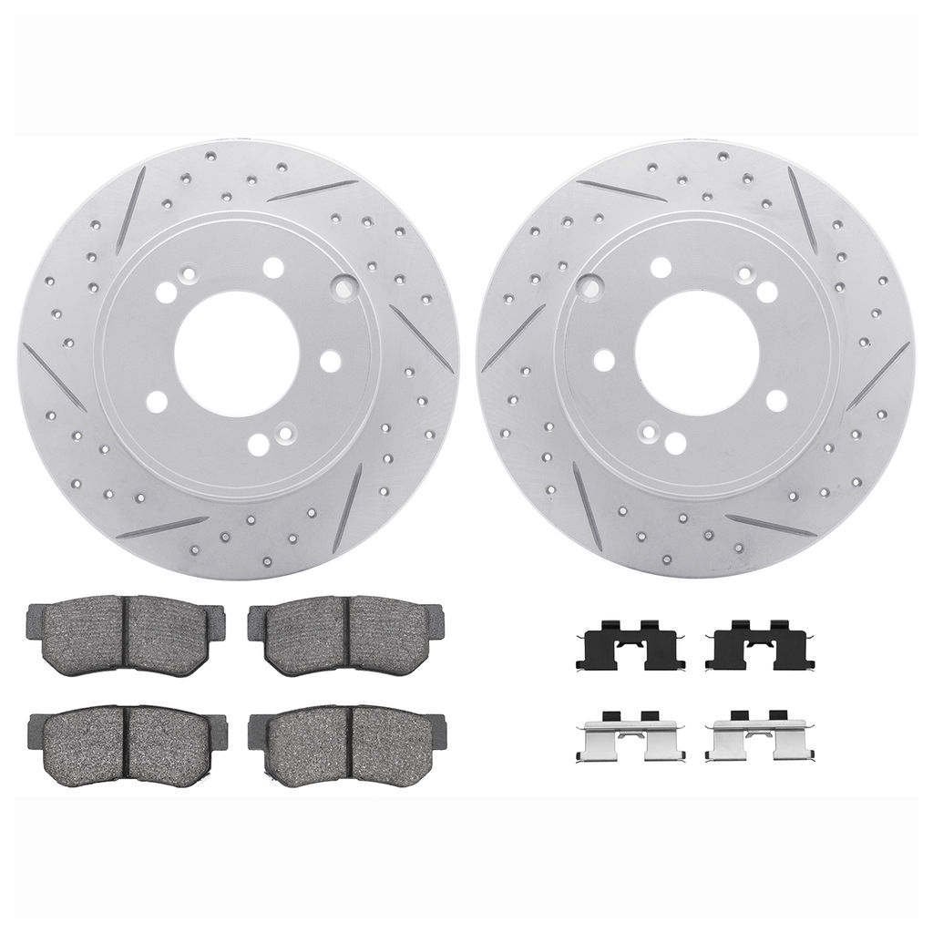 Dynamic Friction 2512-03028 - Brake Kit - Coated Drilled and Slotted Brake Rotors and 5000 Advanced Brake Pads with Hardware