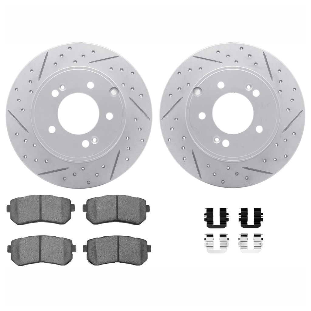 Dynamic Friction 2512-03035 - Brake Kit - Coated Drilled and Slotted Brake Rotors and 5000 Advanced Brake Pads with Hardware