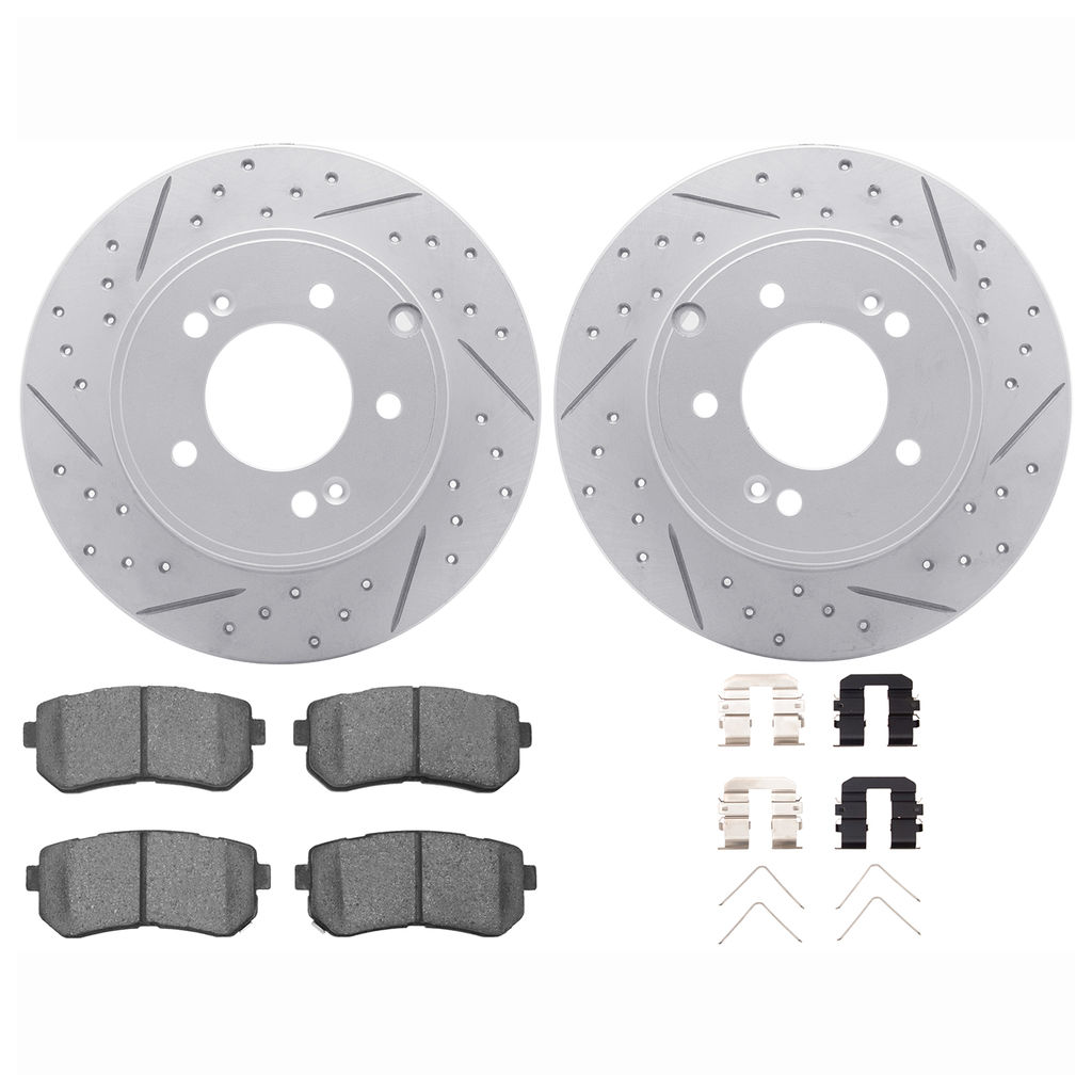 Dynamic Friction 2512-03037 - Brake Kit - Coated Drilled and Slotted Brake Rotors and 5000 Advanced Brake Pads with Hardware