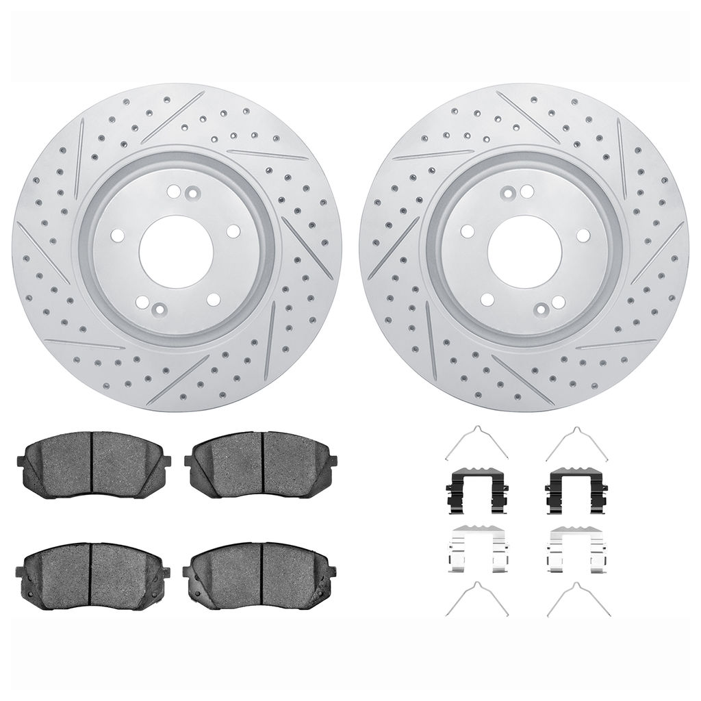 Dynamic Friction 2512-03044 - Brake Kit - Coated Drilled and Slotted Brake Rotors and 5000 Advanced Brake Pads with Hardware