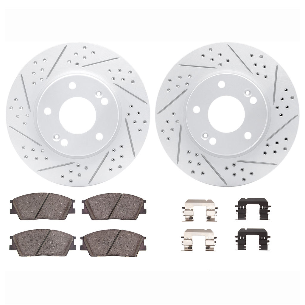 Dynamic Friction 2512-03061 - Brake Kit - Coated Drilled and Slotted Brake Rotors and 5000 Advanced Brake Pads with Hardware