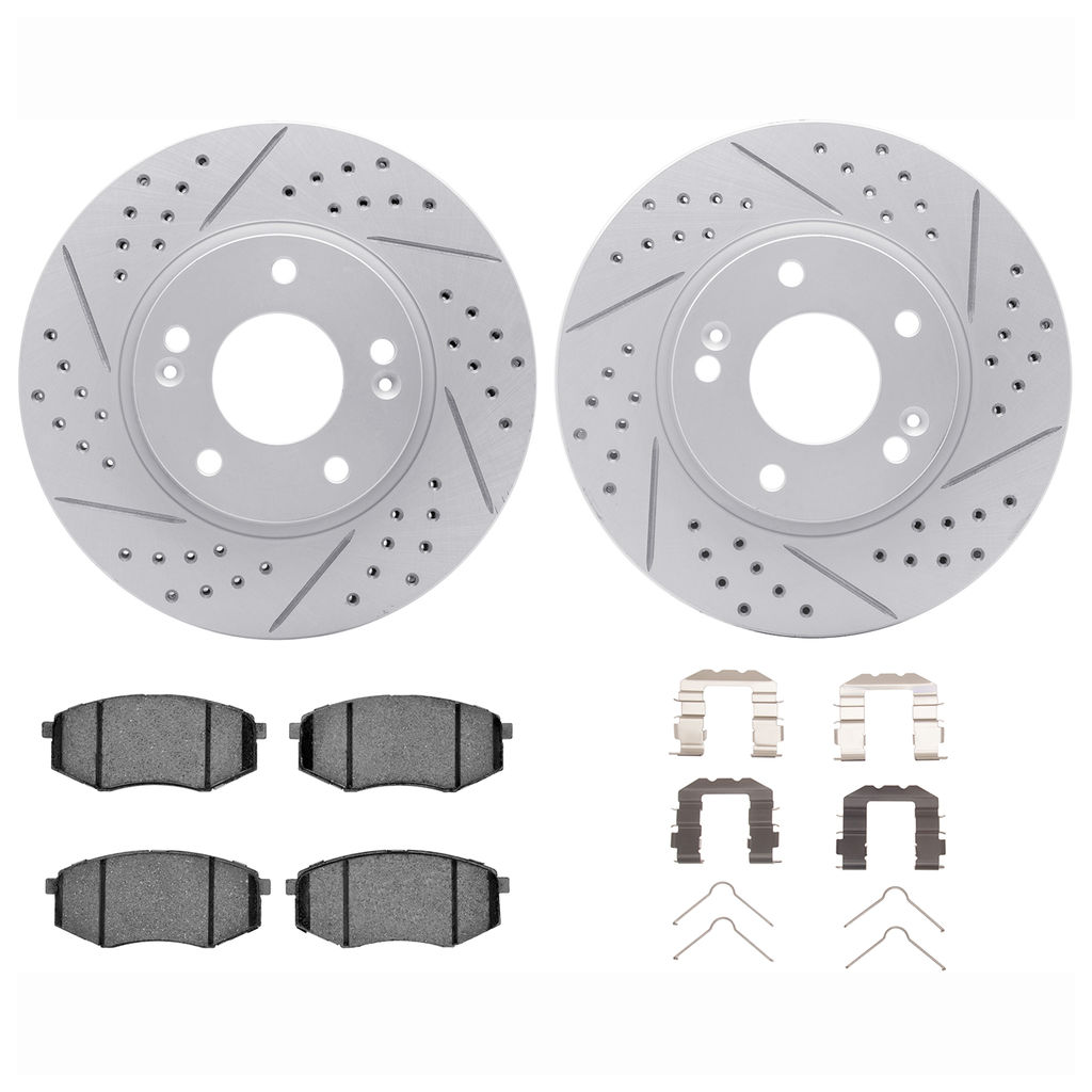 Dynamic Friction 2512-03065 - Brake Kit - Coated Drilled and Slotted Brake Rotors and 5000 Advanced Brake Pads with Hardware