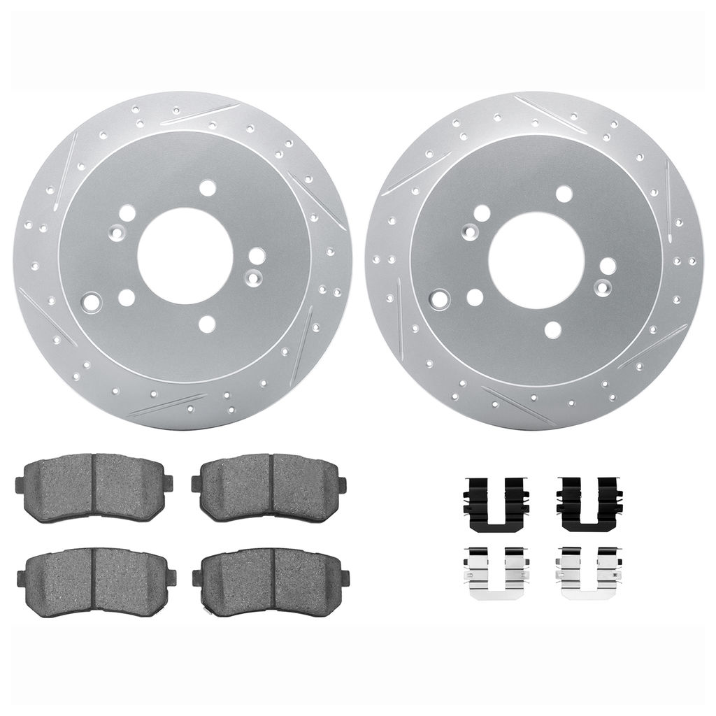 Dynamic Friction 2512-03073 - Brake Kit - Coated Drilled and Slotted Brake Rotors and 5000 Advanced Brake Pads with Hardware