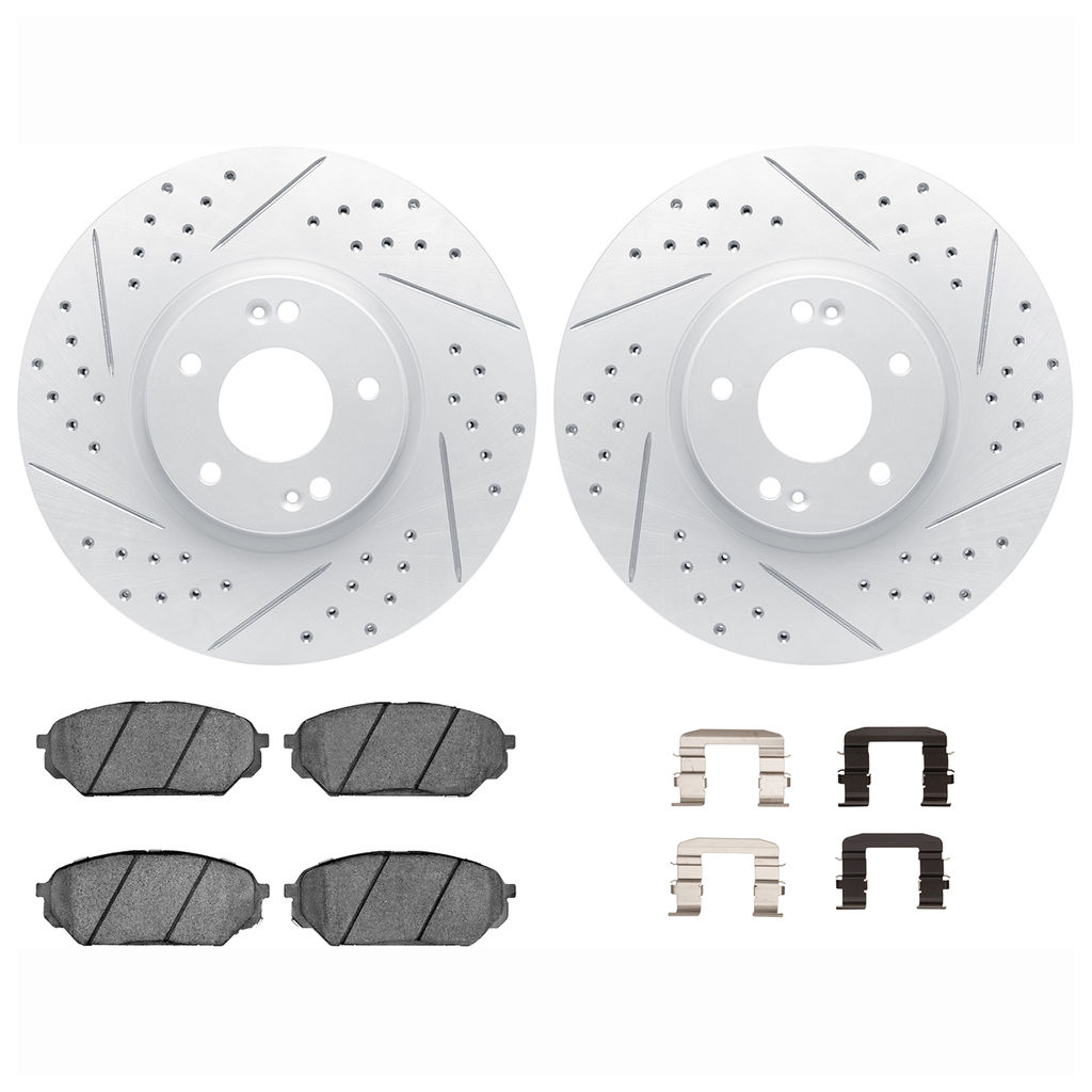Dynamic Friction 2512-03076 - Brake Kit - Coated Drilled and Slotted Brake Rotors and 5000 Advanced Brake Pads with Hardware