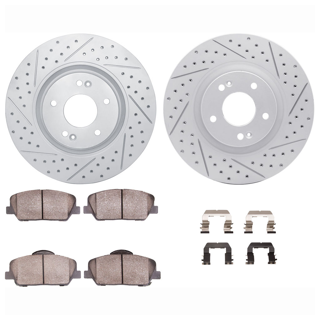 Dynamic Friction 2512-03002 - Brake Kit - Coated Drilled and Slotted Brake Rotors and 5000 Advanced Brake Pads with Hardware