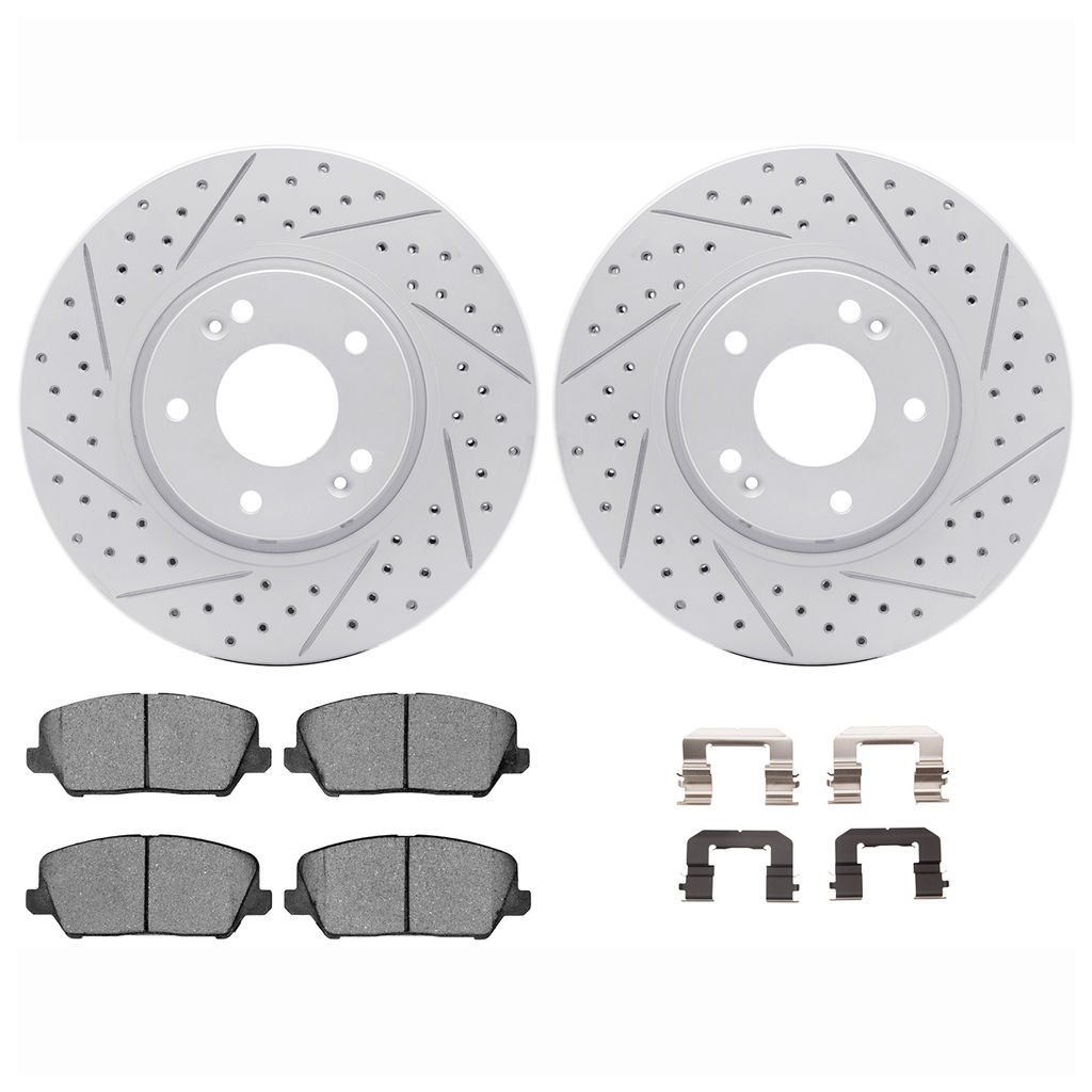 Dynamic Friction 2512-03024 - Brake Kit - Coated Drilled and Slotted Brake Rotors and 5000 Advanced Brake Pads with Hardware