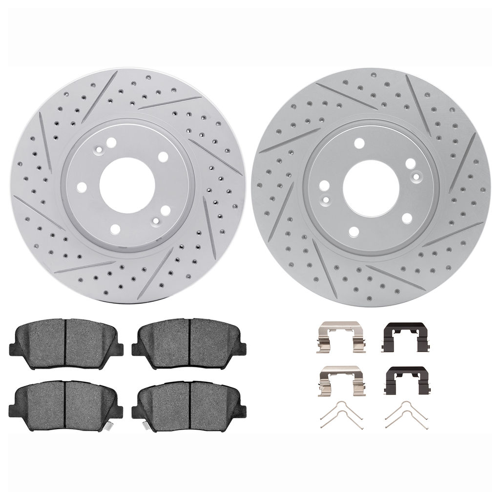 Dynamic Friction 2512-03026 - Brake Kit - Coated Drilled and Slotted Brake Rotors and 5000 Advanced Brake Pads with Hardware