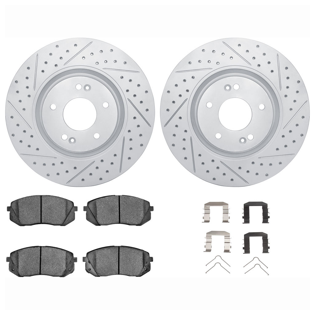 Dynamic Friction 2512-03042 - Brake Kit - Coated Drilled and Slotted Brake Rotors and 5000 Advanced Brake Pads with Hardware
