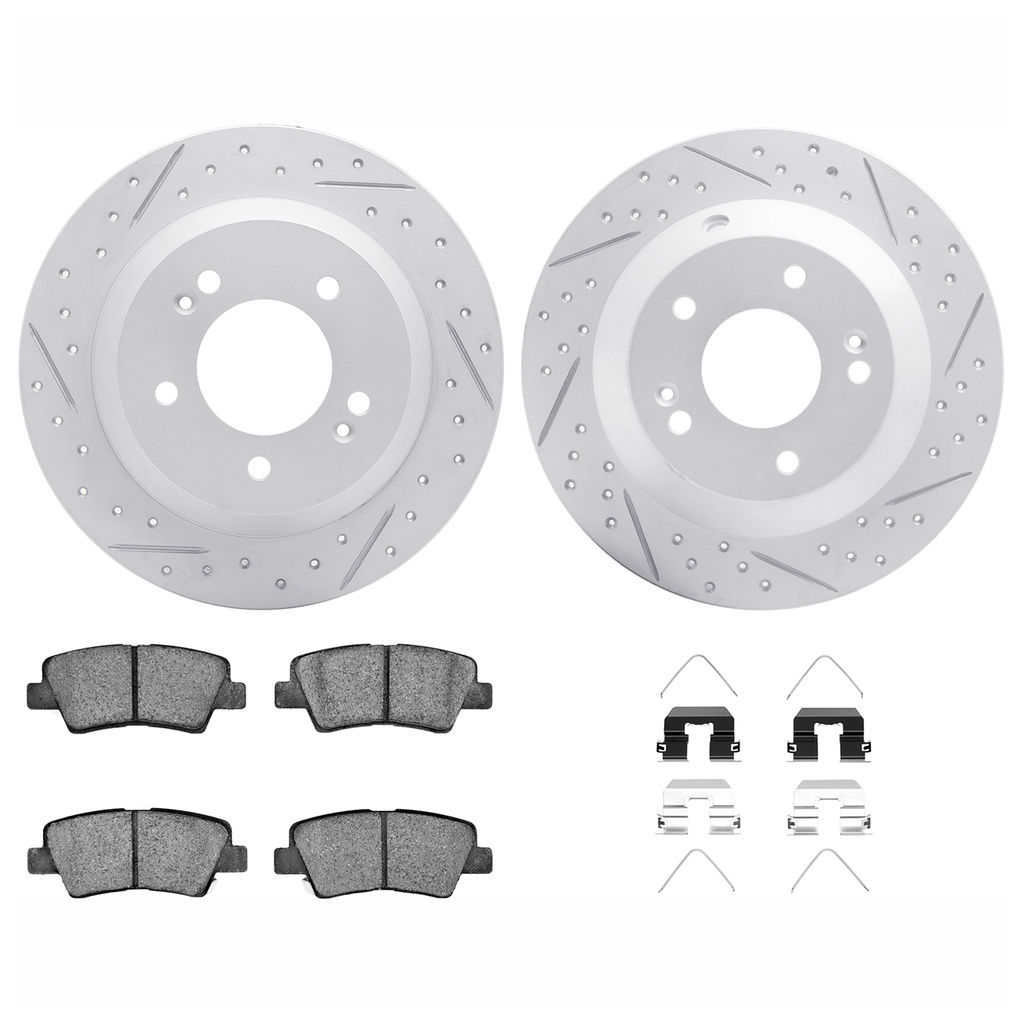 Dynamic Friction 2512-03090 - Brake Kit - Coated Drilled and Slotted Brake Rotors and 5000 Advanced Brake Pads with Hardware
