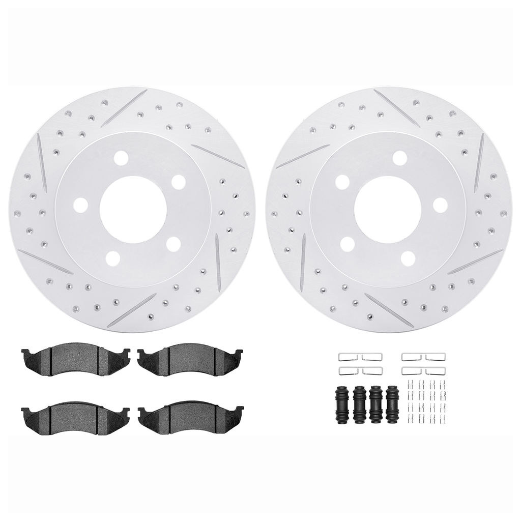 Dynamic Friction 2512-42012 - Brake Kit - Coated Drilled and Slotted Brake Rotors and 5000 Advanced Brake Pads with Hardware