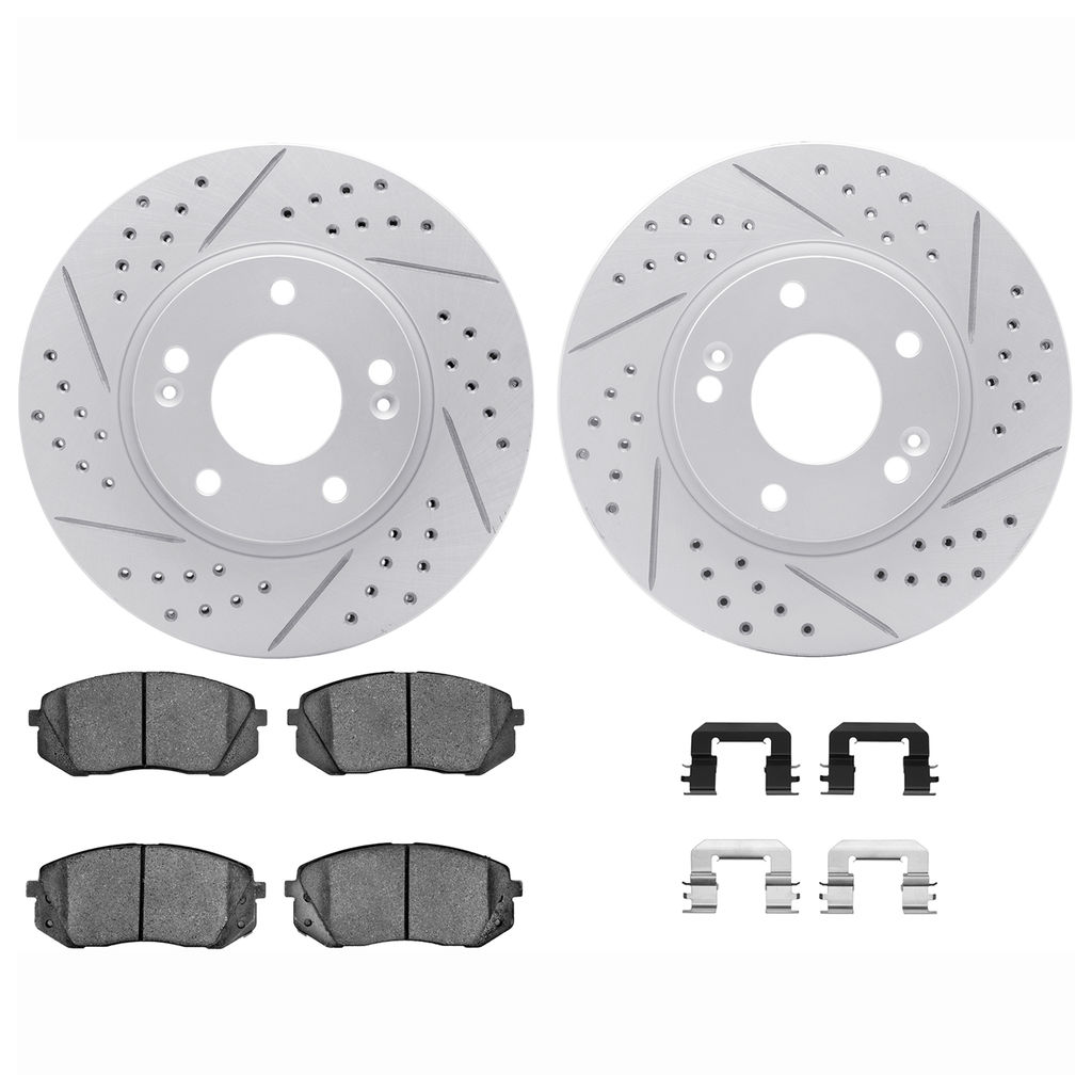 Dynamic Friction 2512-03009 - Brake Kit - Coated Drilled and Slotted Brake Rotors and 5000 Advanced Brake Pads with Hardware