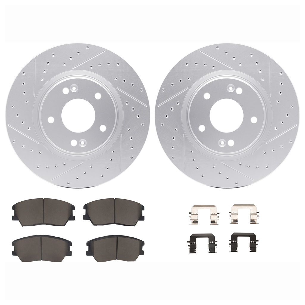 Dynamic Friction 2512-03084 - Brake Kit - Coated Drilled and Slotted Brake Rotors and 5000 Advanced Brake Pads with Hardware