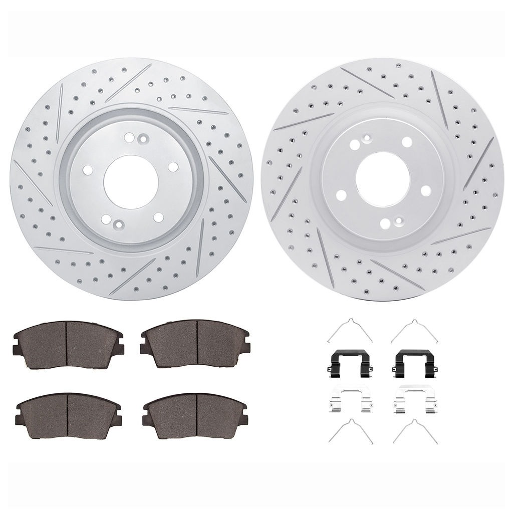 Dynamic Friction 2512-03092 - Brake Kit - Coated Drilled and Slotted Brake Rotors and 5000 Advanced Brake Pads with Hardware