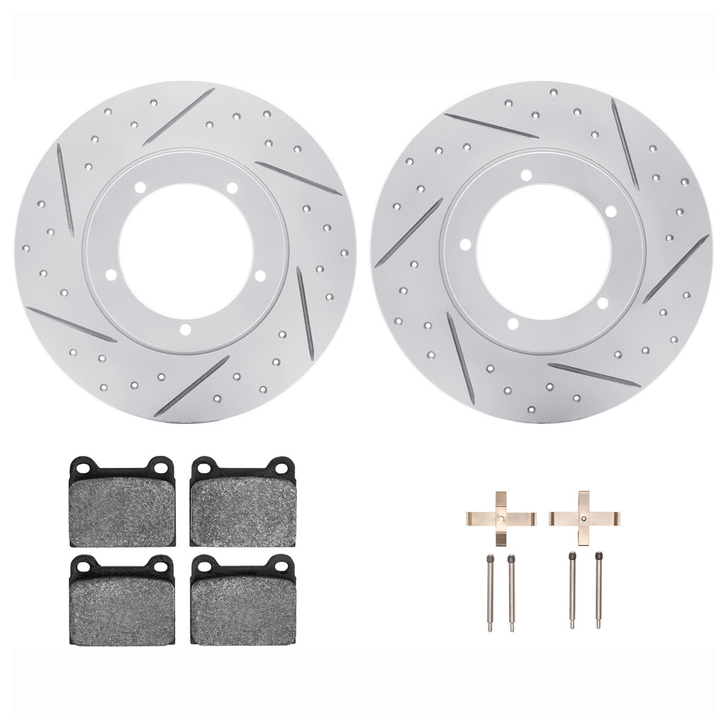 Dynamic Friction 2512-02000 - Brake Kit - Coated Drilled and Slotted Brake Rotors and 5000 Advanced Brake Pads with Hardware