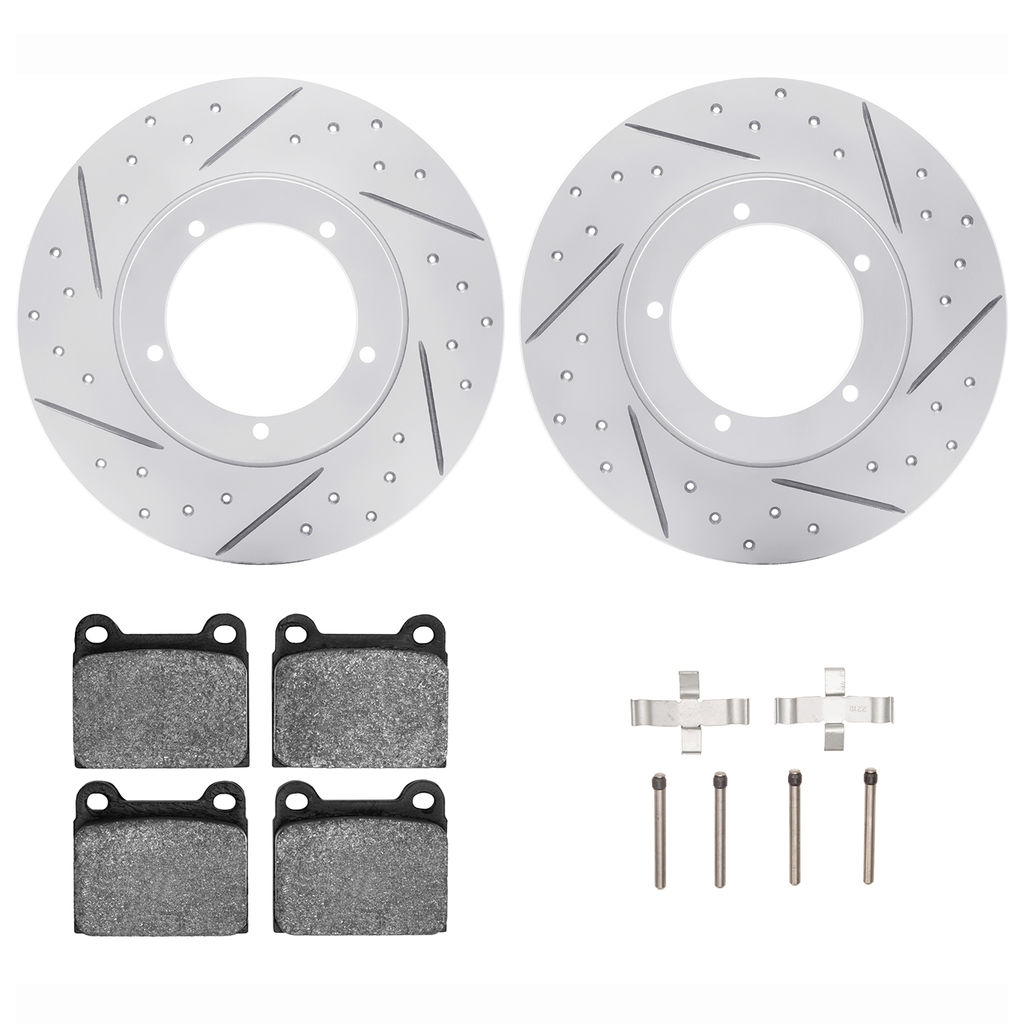 Dynamic Friction 2512-02001 - Brake Kit - Coated Drilled and Slotted Brake Rotors and 5000 Advanced Brake Pads with Hardware