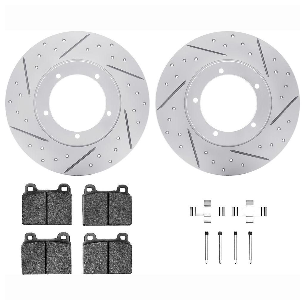 Dynamic Friction 2512-02002 - Brake Kit - Coated Drilled and Slotted Brake Rotors and 5000 Advanced Brake Pads with Hardware