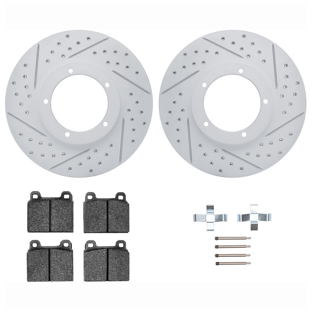 Dynamic Friction 2512-02004 - Brake Kit - Coated Drilled and Slotted Brake Rotors and 5000 Advanced Brake Pads with Hardware