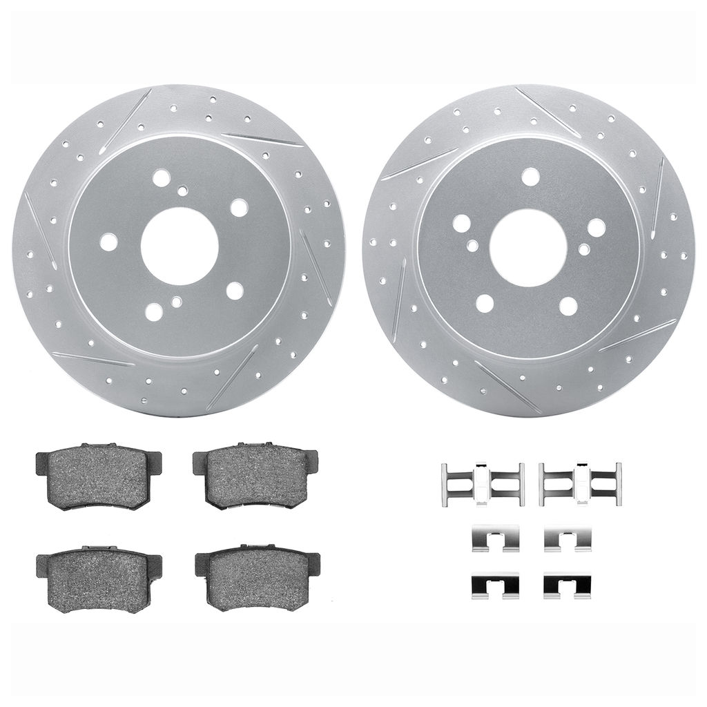Dynamic Friction 2512-01001 - Brake Kit - Coated Drilled and Slotted Brake Rotors and 5000 Advanced Brake Pads with Hardware