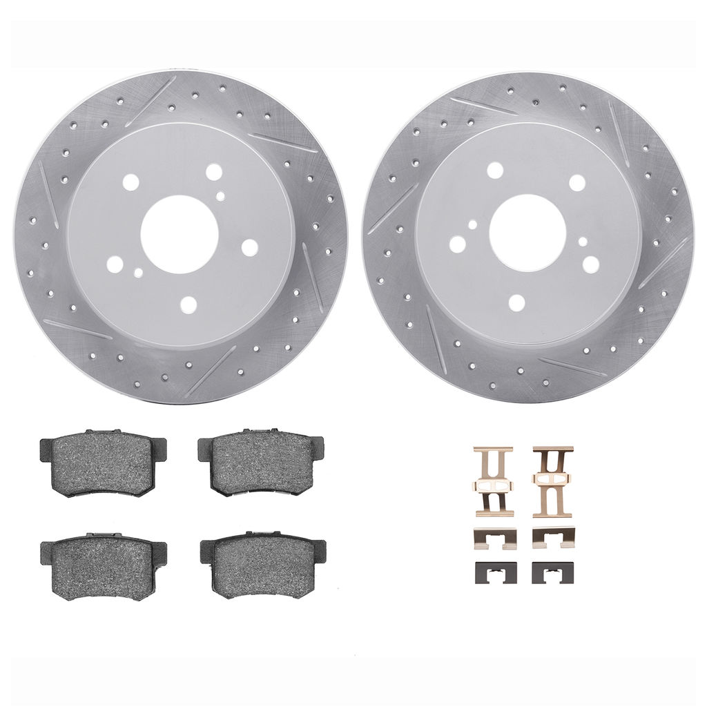 Dynamic Friction 2512-01002 - Brake Kit - Coated Drilled and Slotted Brake Rotors and 5000 Advanced Brake Pads with Hardware