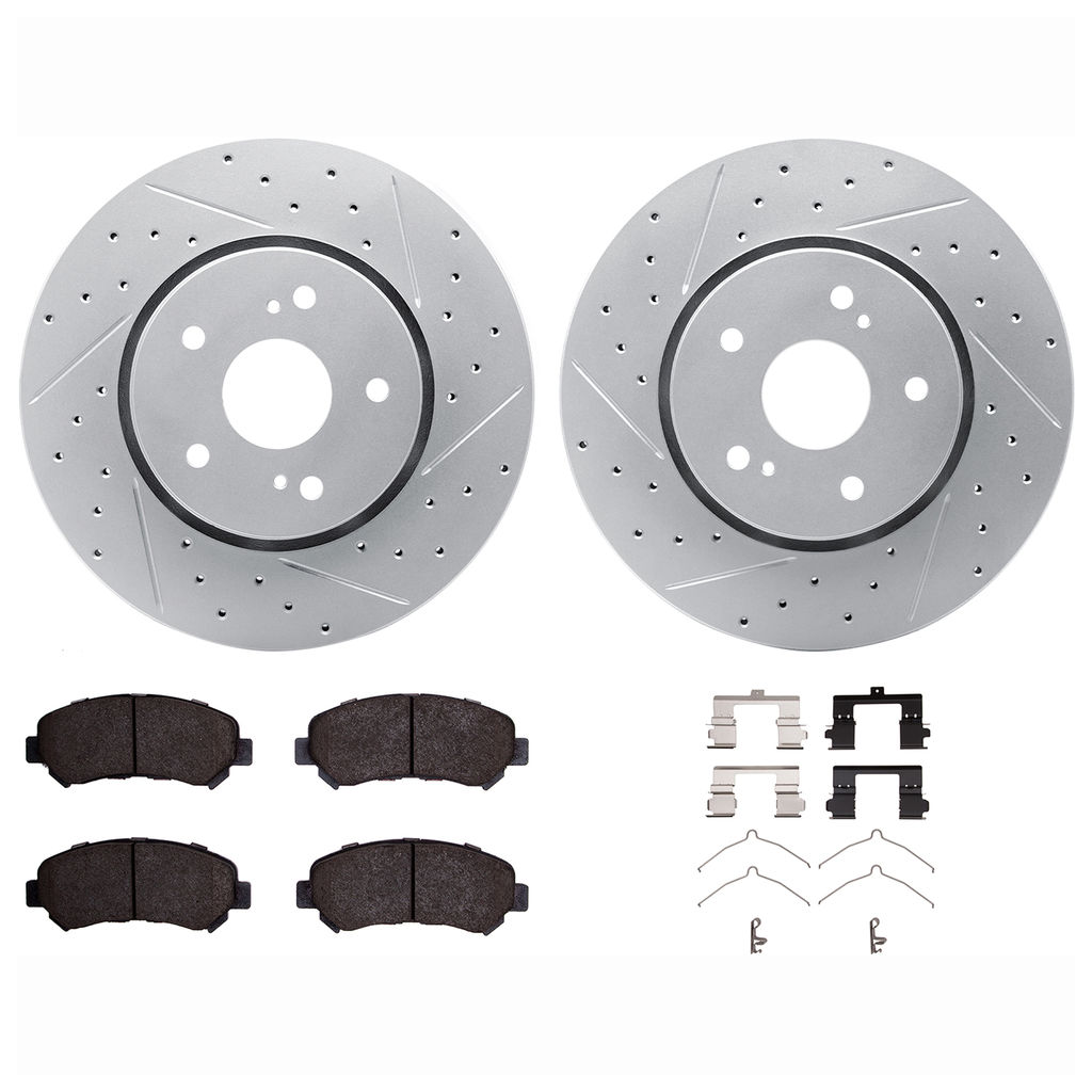 Dynamic Friction 2512-01003 - Brake Kit - Coated Drilled and Slotted Brake Rotors and 5000 Advanced Brake Pads with Hardware