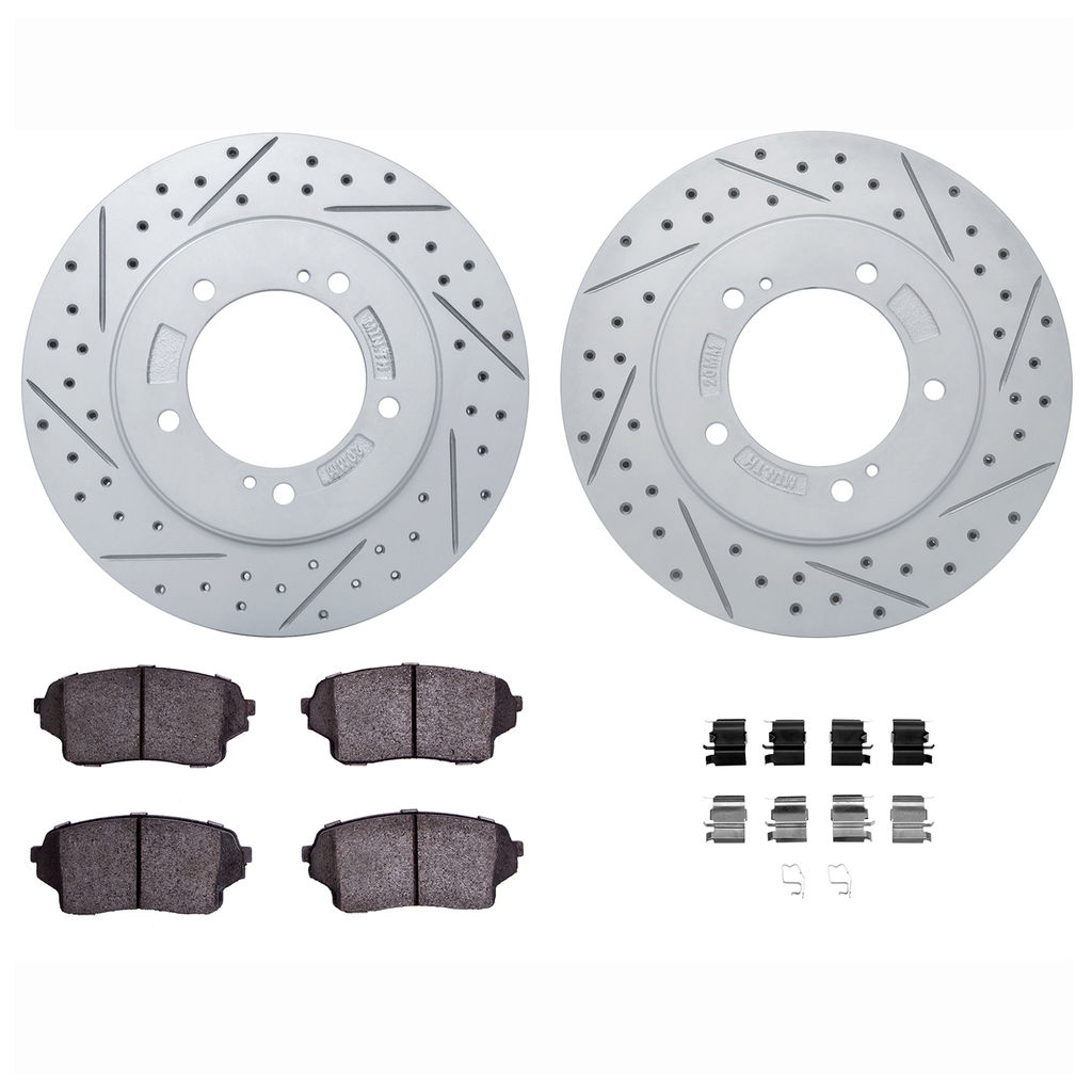 Dynamic Friction 2512-01017 - Brake Kit - Coated Drilled and Slotted Brake Rotors and 5000 Advanced Brake Pads with Hardware