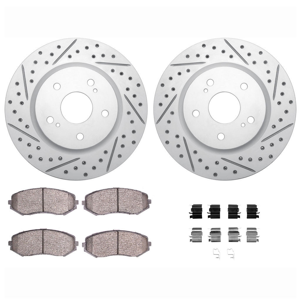 Dynamic Friction 2512-01018 - Brake Kit - Coated Drilled and Slotted Brake Rotors and 5000 Advanced Brake Pads with Hardware