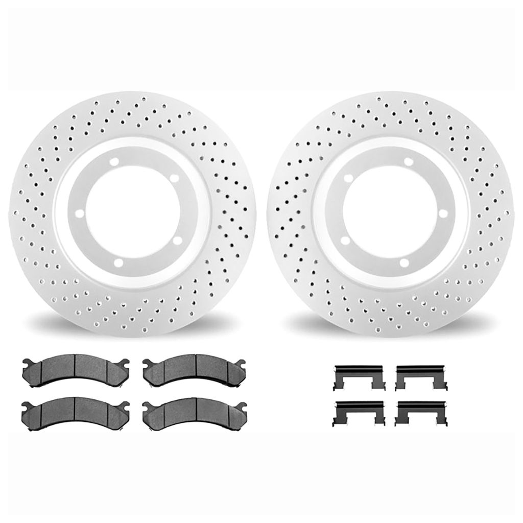 Dynamic Friction 2512-48135 - Brake Kit - Coated Drilled Brake Rotors with 5000 Advanced Brake Pads includes Hardware