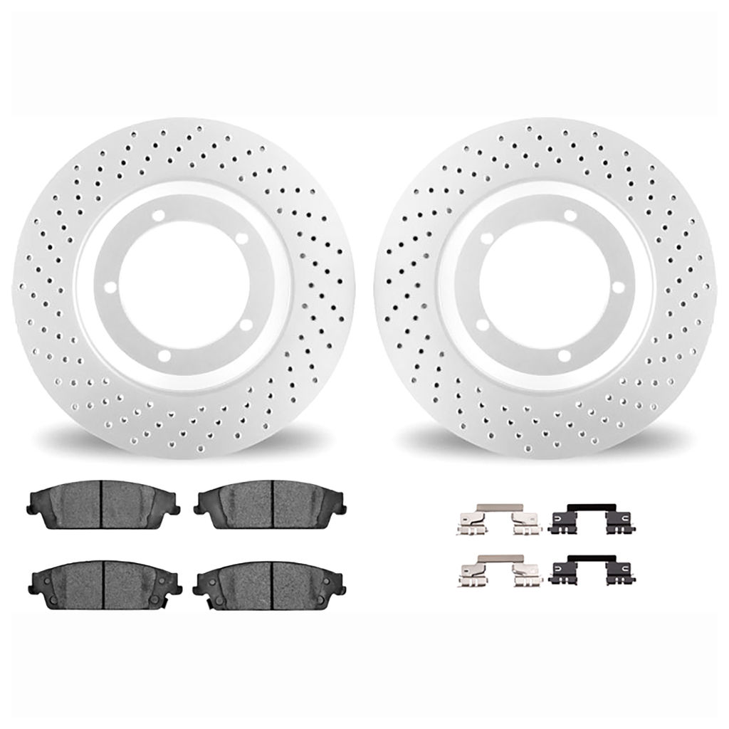 Dynamic Friction 2512-48200 - Brake Kit - Coated Drilled Brake Rotors with 5000 Advanced Brake Pads includes Hardware