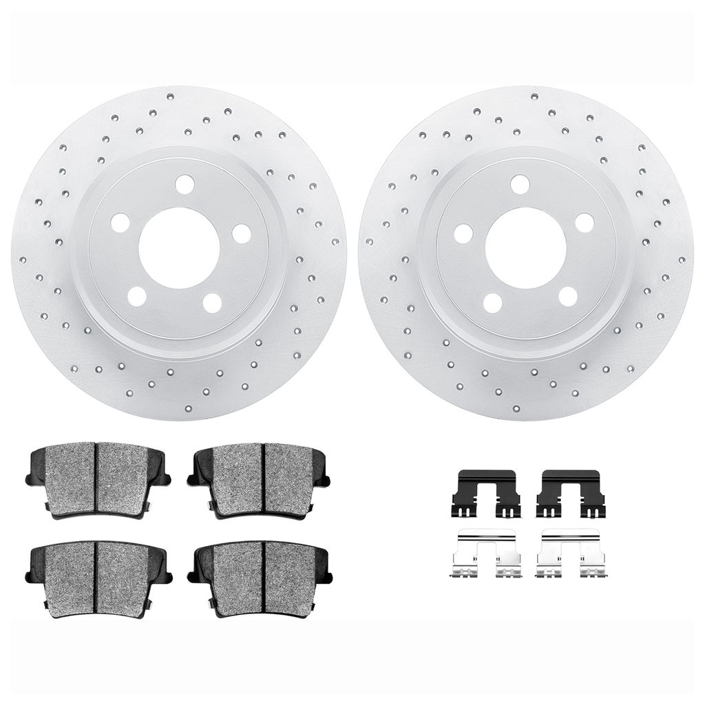 Dynamic Friction 2512-39039 - Brake Kit - Coated Drilled Brake Rotors with 5000 Advanced Brake Pads includes Hardware