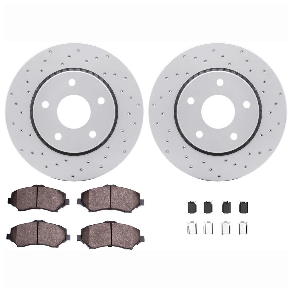 Dynamic Friction 2512-40167 - Brake Kit - Coated Drilled Brake Rotors with 5000 Advanced Brake Pads includes Hardware