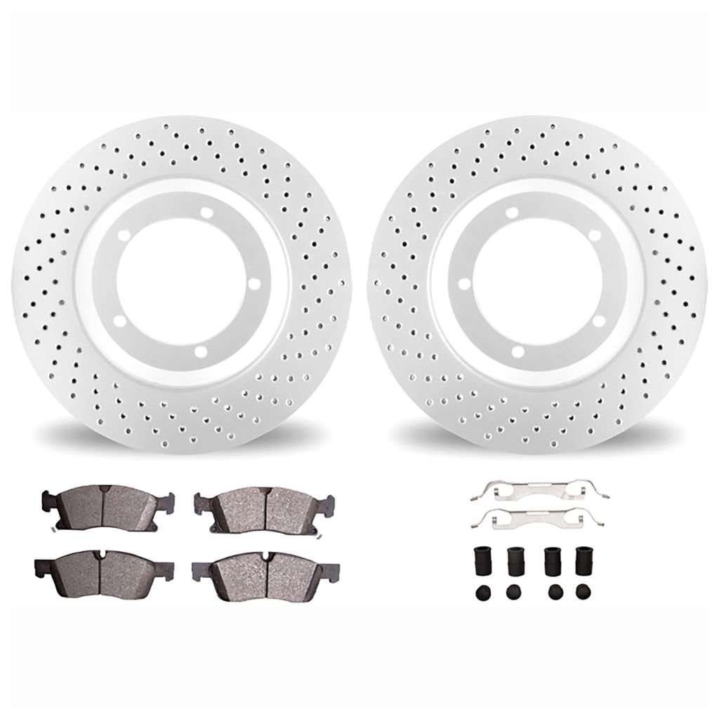 Dynamic Friction 2512-42062 - Brake Kit - Coated Drilled Brake Rotors with 5000 Advanced Brake Pads includes Hardware