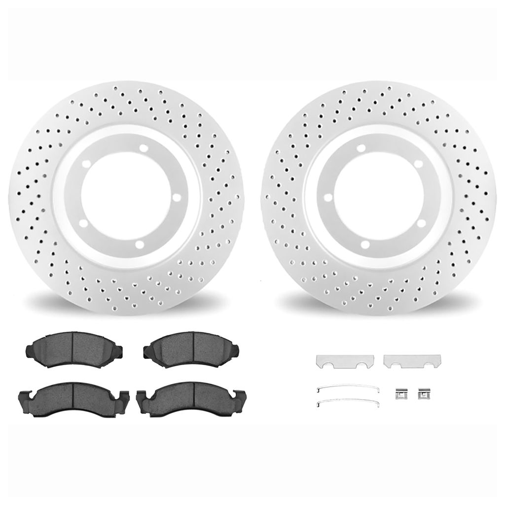 Dynamic Friction 2512-54416 - Brake Kit - Coated Drilled Brake Rotors with 5000 Advanced Brake Pads includes Hardware