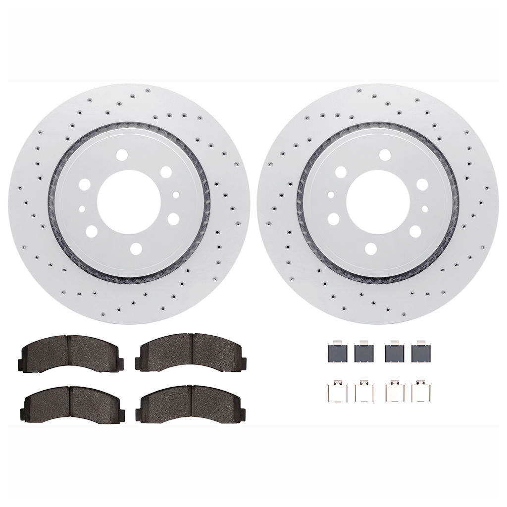 Dynamic Friction 2512-54562 - Brake Kit - Coated Drilled Brake Rotors with 5000 Advanced Brake Pads includes Hardware