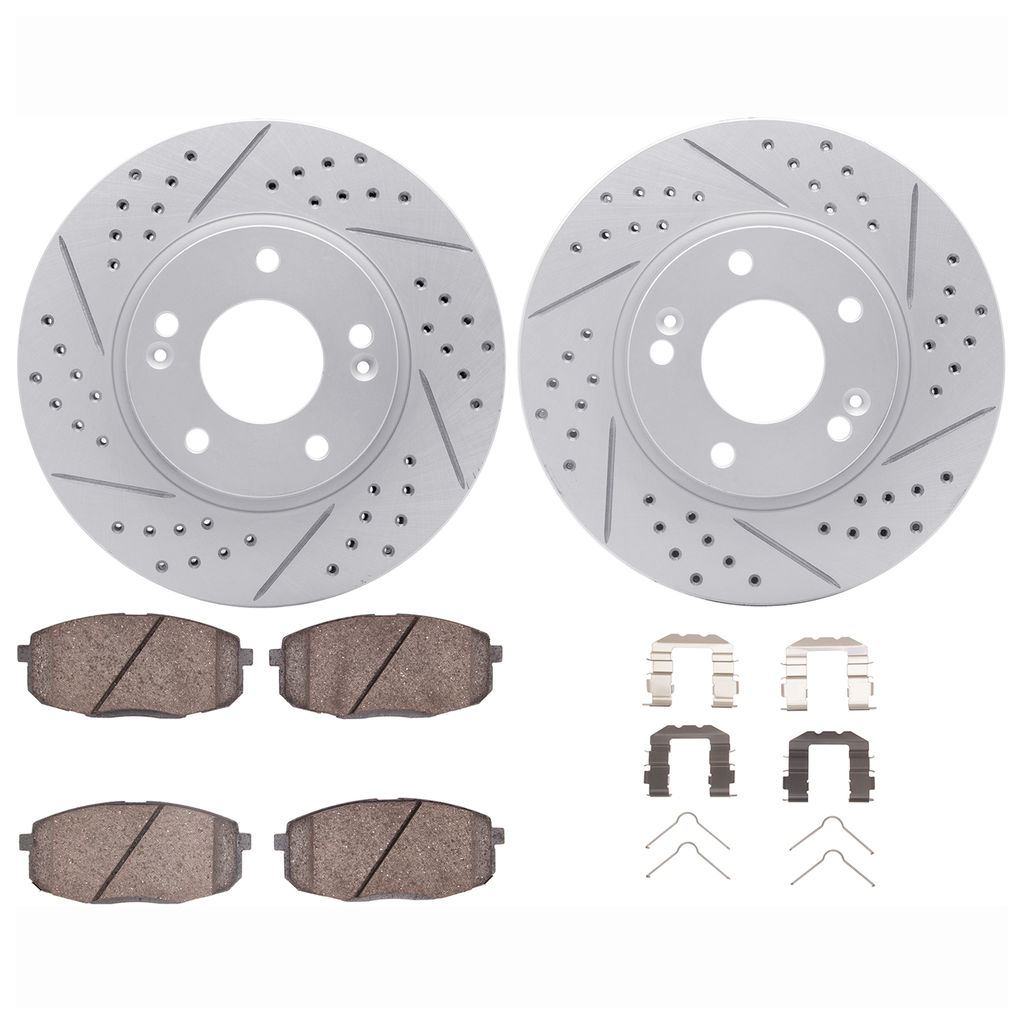 Dynamic Friction 2512-03010 - Brake Kit - Coated Drilled and Slotted Brake Rotors and 5000 Advanced Brake Pads with Hardware