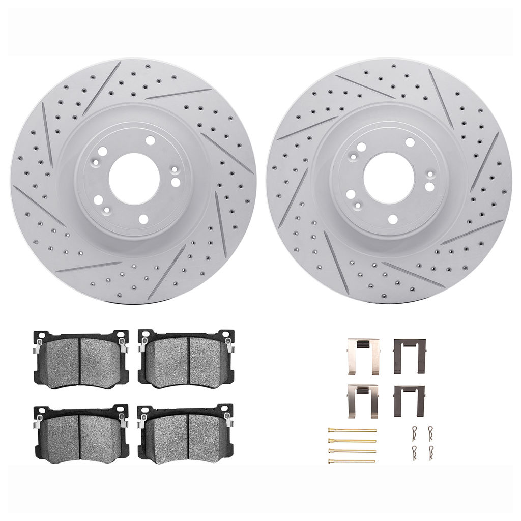 Dynamic Friction 2512-03051 - Brake Kit - Coated Drilled and Slotted Brake Rotors and 5000 Advanced Brake Pads with Hardware