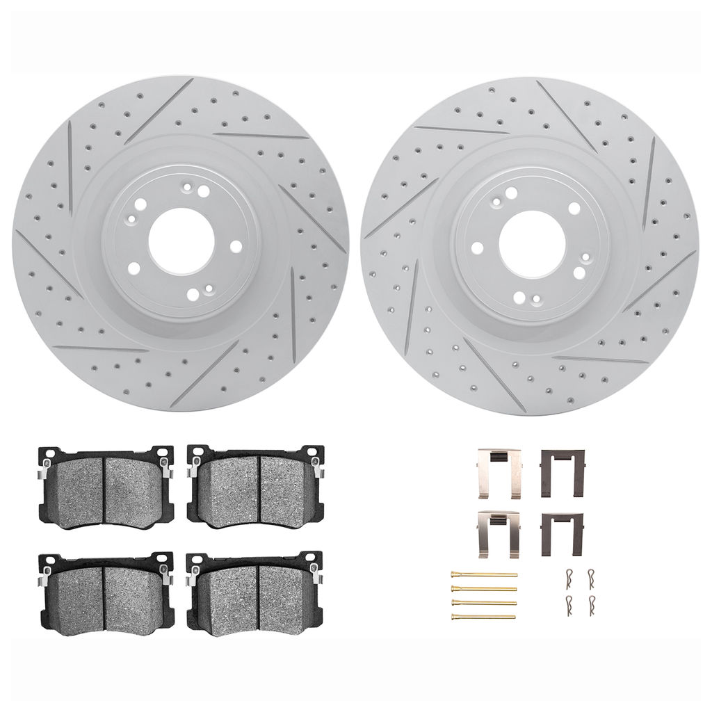 Dynamic Friction 2512-03067 - Brake Kit - Coated Drilled and Slotted Brake Rotors and 5000 Advanced Brake Pads with Hardware