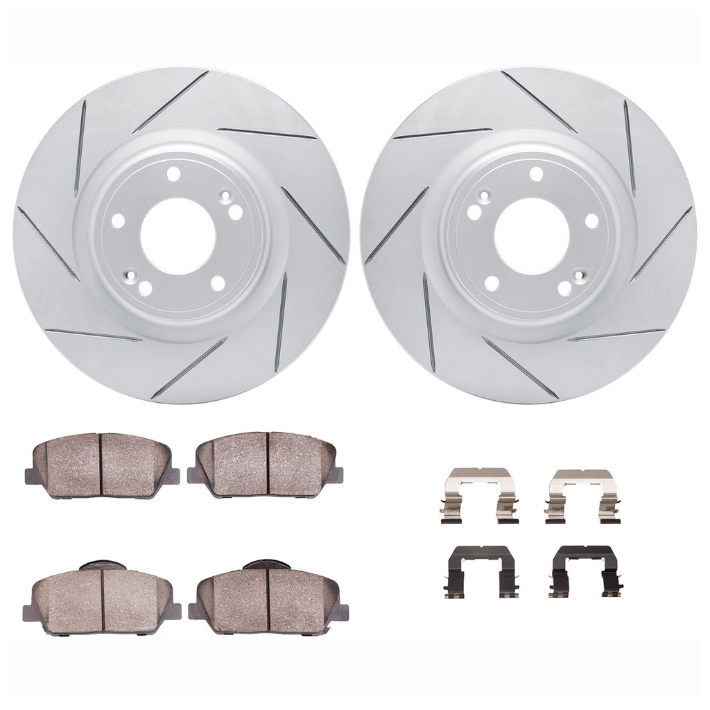 Dynamic Friction 2512-03200 - Brake Kit - Coated Slotted Brake Rotors and 5000 Advanced Brake Pads with Hardware