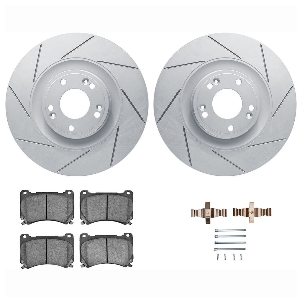 Dynamic Friction 2512-03203 - Brake Kit - Coated Slotted Brake Rotors and 5000 Advanced Brake Pads with Hardware