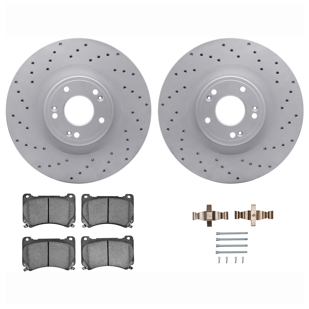 Dynamic Friction 2512-03204 - Brake Kit - Coated Drilled Brake Rotors with 5000 Advanced Brake Pads includes Hardware