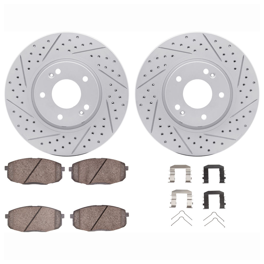 Dynamic Friction 2512-03020 - Brake Kit - Coated Drilled and Slotted Brake Rotors and 5000 Advanced Brake Pads with Hardware
