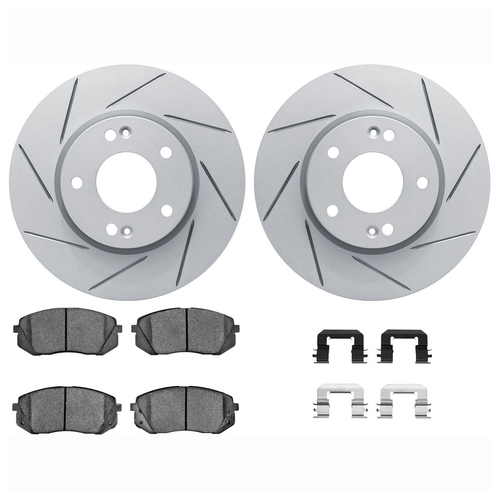 Dynamic Friction 2512-03129 - Brake Kit - Coated Slotted Brake Rotors and 5000 Advanced Brake Pads with Hardware