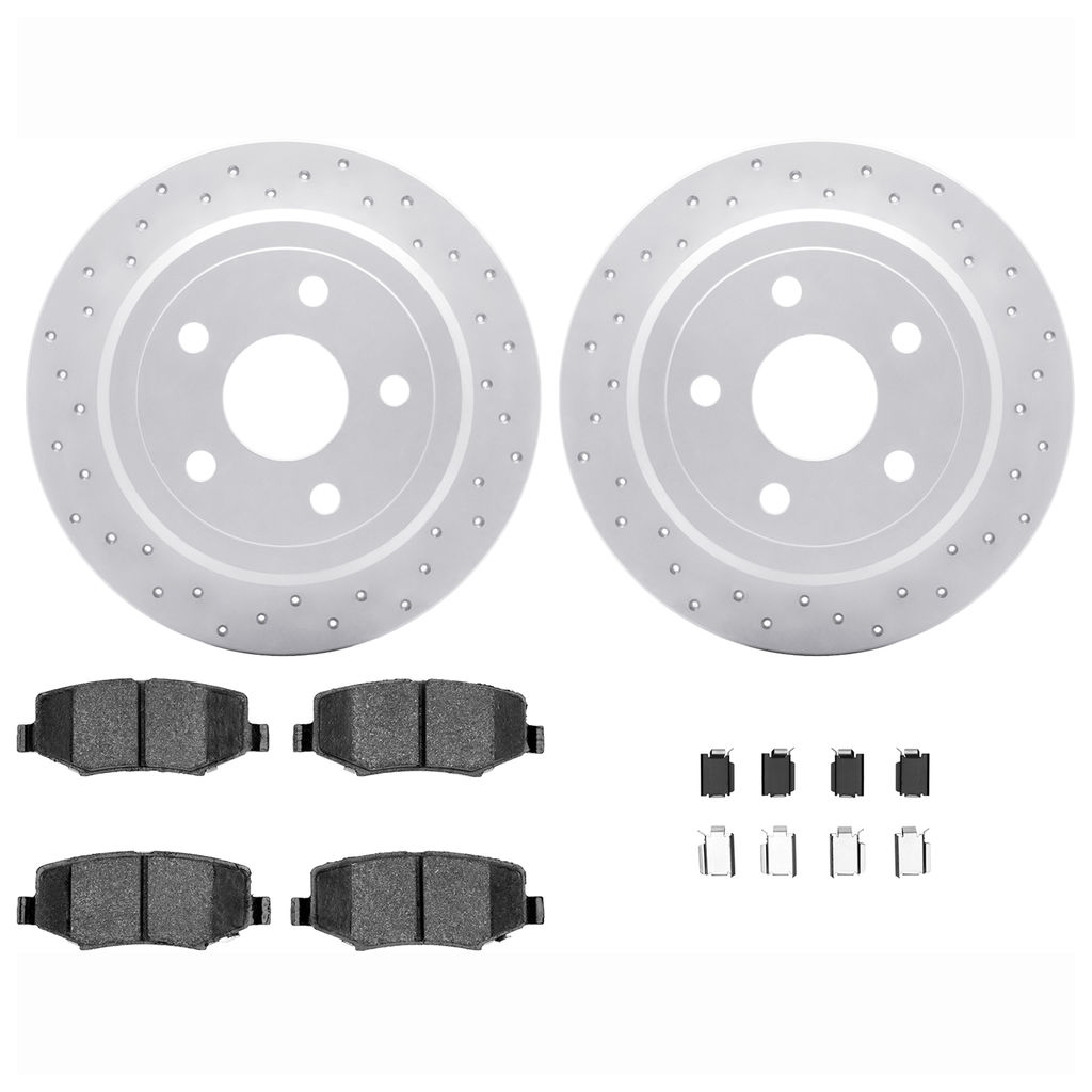 Dynamic Friction 2512-42136 - Brake Kit - Coated Drilled Brake Rotors with 5000 Advanced Brake Pads includes Hardware