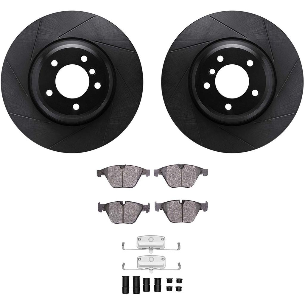 Dynamic Friction 3512-31070 - Brake Kit - Black Zinc Coated Slotted Rotors and 5000 Brake Pads With Hardware