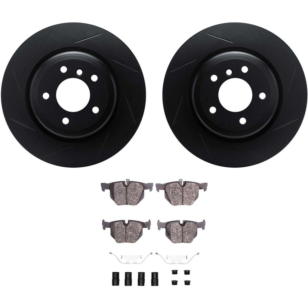 Dynamic Friction 3512-31087 - Brake Kit - Black Zinc Coated Slotted Rotors and 5000 Brake Pads With Hardware