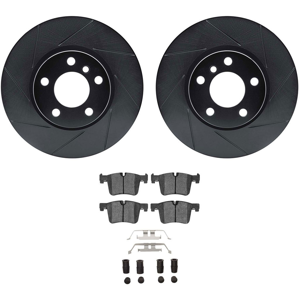 Dynamic Friction 3512-31111 - Brake Kit - Black Zinc Coated Slotted Rotors and 5000 Brake Pads With Hardware