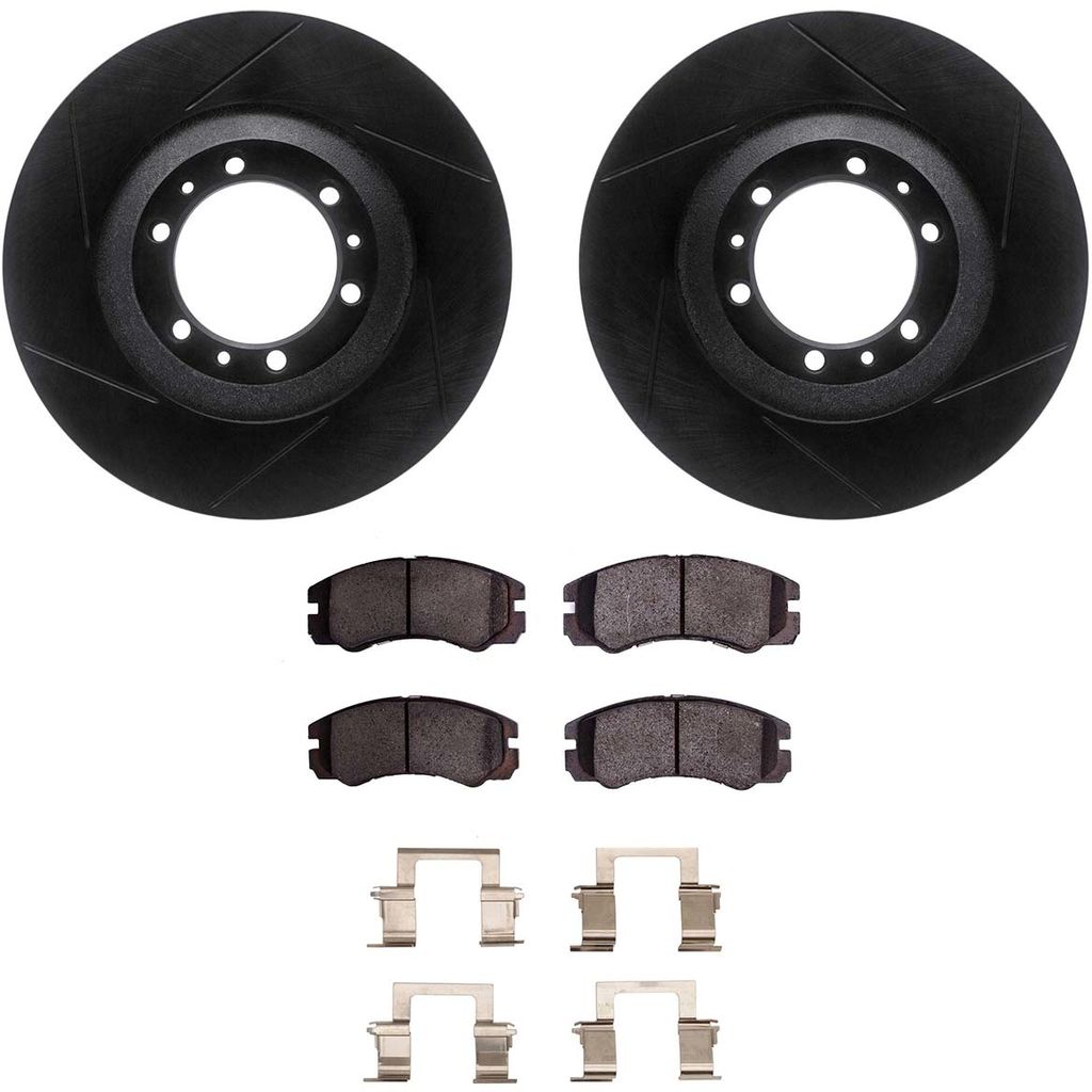 Dynamic Friction 3512-37012 - Brake Kit - Black Zinc Coated Slotted Rotors and 5000 Brake Pads With Hardware