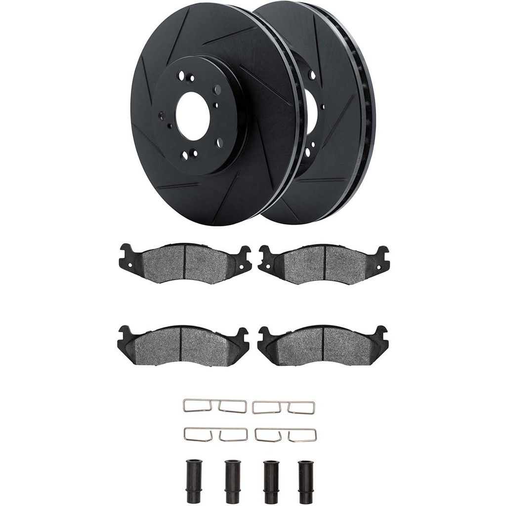 Dynamic Friction 3512-42011 - Brake Kit - Black Zinc Coated Slotted Rotors and 5000 Brake Pads With Hardware